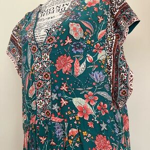 Anthropologie Teal Floral Dress